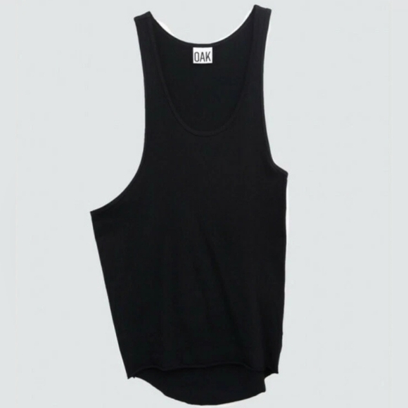 Oak NYC Asymetrical Raw Hem Women's Small Black Jersey Tank Top - Picture 1 of 9